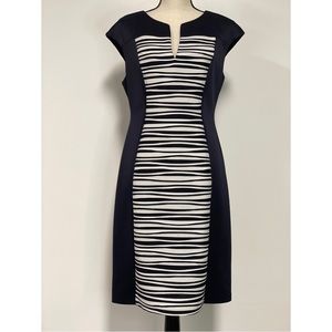 Connected Apparel Striped Knee Length Sheath Dress Blue & White Size 12